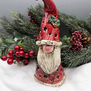 Handmade Santa Gnome Tealight Luminary Ceramic Pottery Santa Christmas Holiday Decor Farmhouse Decor Cabincore Teacher Gift Cottagecore