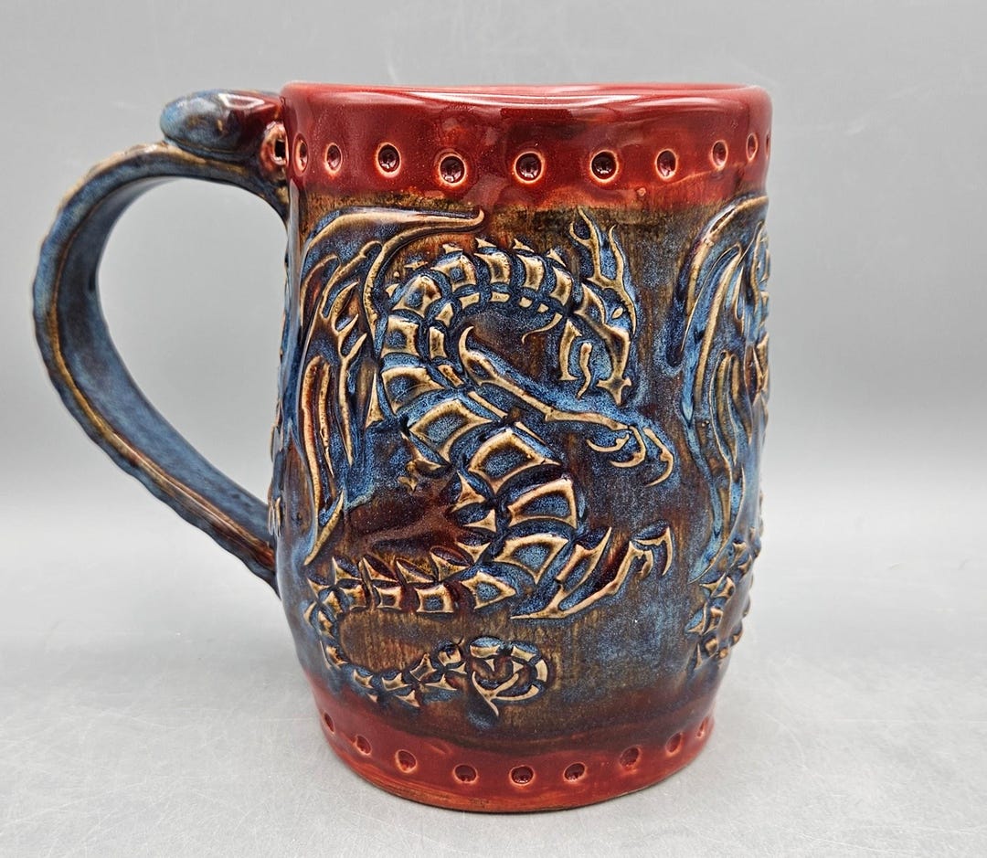 Handmade Blue Dragon Pottery Mug: Large Stoneware Coffee Cup - Etsy