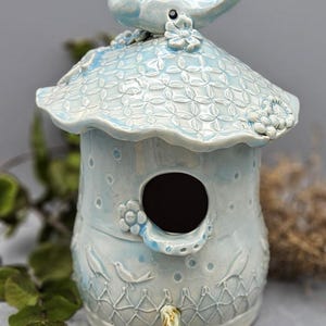 Handmade Ceramic Birdhouse blue birds dragonfly birdhouse baby blue stoneware birdhouse yard decor cabincore gift Appalachian Pottery