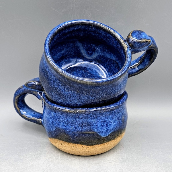 Handmade Espresso Cup Mug Stoneware Pottery Mug Wheel Thrown Appalachian Pottery Dark Blue Rustic Espresso Cup Father's Day Gift Small Mug