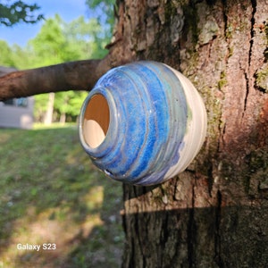 Birdhouse Bottle, Barn Decor, Blue Bird Bottle, Pottery Birdhouse, Wheelthrown Birdbottle, Yard Decor, Farmhouse decor, Bird Lovers Gift,