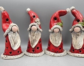 Handmade Santa Gnome Tealight Luminary Ceramic Pottery Santa Christmas Holiday Decor Farmhouse Decor Cabincore Teacher Gift Cottagecore