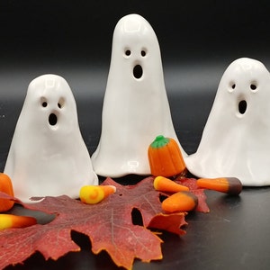 Ghosts Set of Three, Tealight Ghosts, White Ghosts, Handmade Ghost, Halloween Ghost, Scary Ghost, Halloween Decor,  Ceramic Ghosts