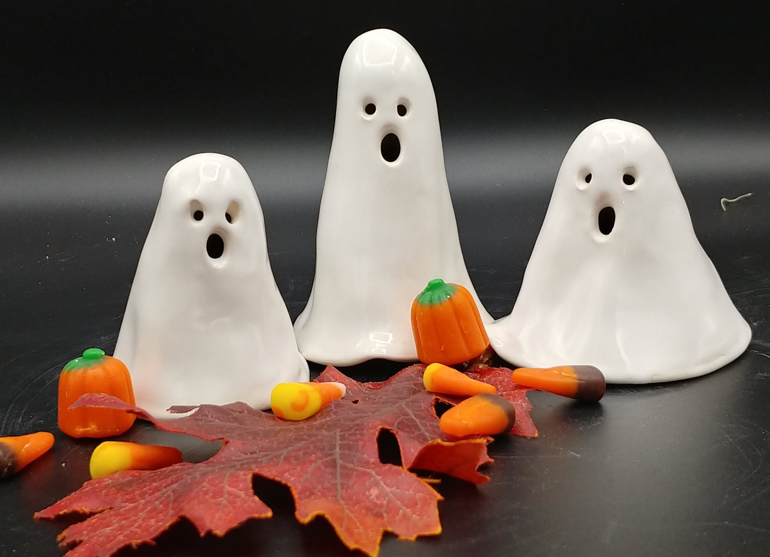 Handmade Tealight Ghosts Set of Three Handmade Ceramic Halloween