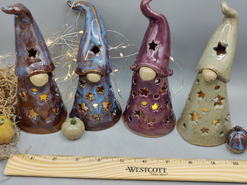Handmade Pottery Tealight Luminary Gnomes Stoneware Ceramic Etsy