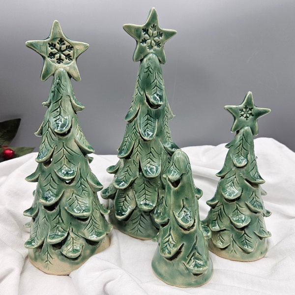 Handgemaakte uitblinker theelichtboom handgebeeldhouwd en gesneden kerstvakantie decor middelpunt Appalachian aardewerk cadeau gastvrouw cadeau