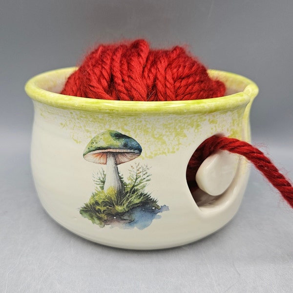 Handmade Yarn Bowl Mushrooms Flowers Butterfly CrochetKnitting Bowl Knitting Bowl Mother's Day Gift Spring Easter Gift Appalachian Pottery