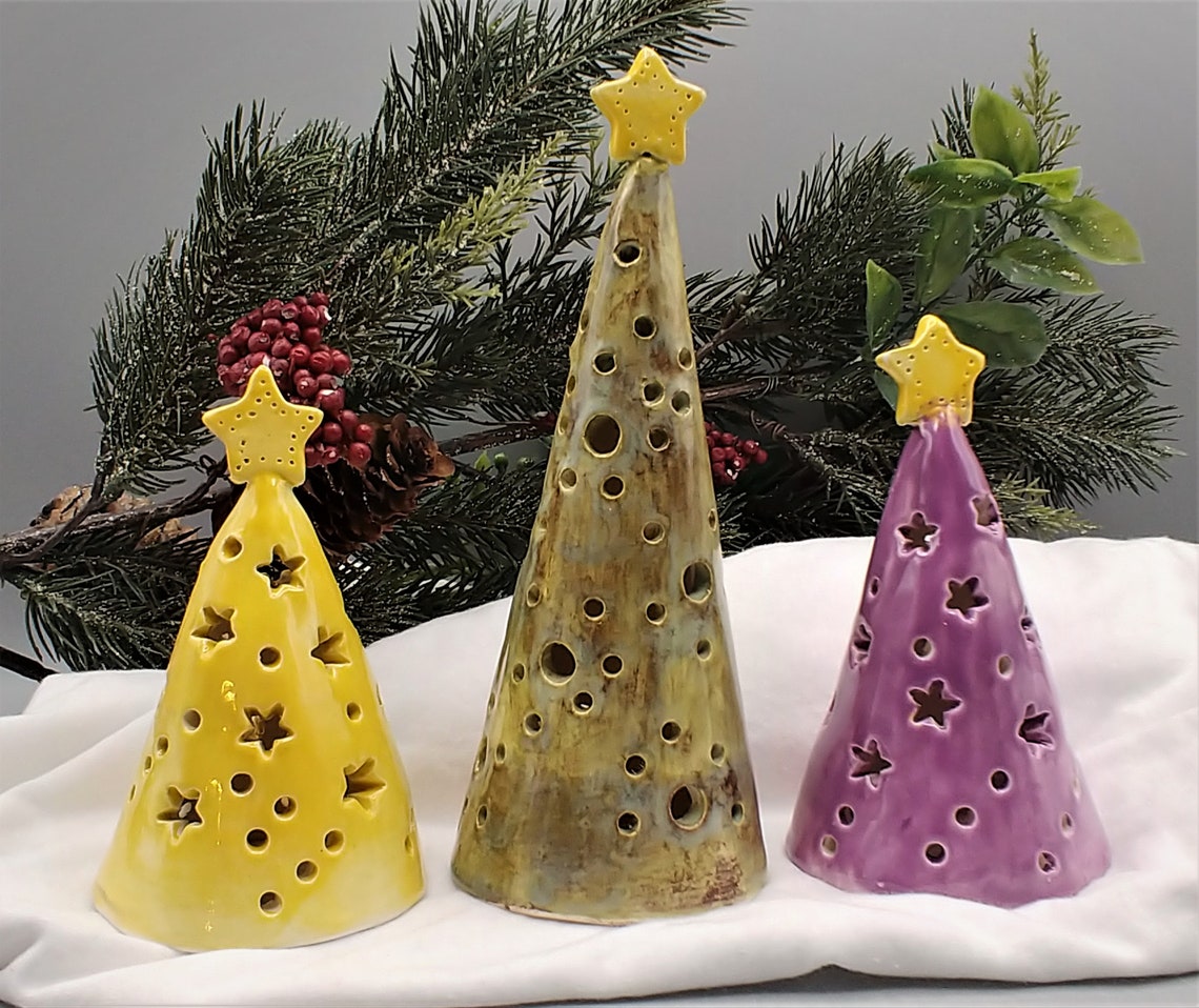 Set of Three Christmas Trees Tealight Candle Luminaries Rustic Etsy