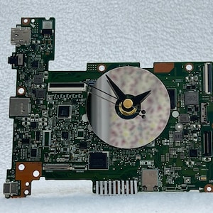 Recycled computer circuit board desk clock. An eco-friendly, unique cool gift for computer enthusiast, IT professional or Fathers Day gift.
