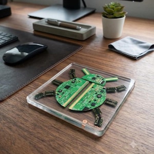 Computer bug coaster made from recycled computer chips, circuit board & resin. Ideal gift for tech lovers / tech support