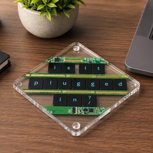 Dessous de verre en résine recyclée, fabriqué à partir de touches d'ordinateur et de circuits imprimés : cadeau idéal pour les passionnés de technologie et le support technique.