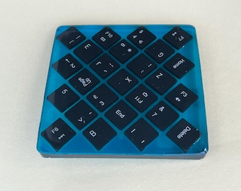 Recycled Computer Key Coaster: Blue Resin Tech Gift