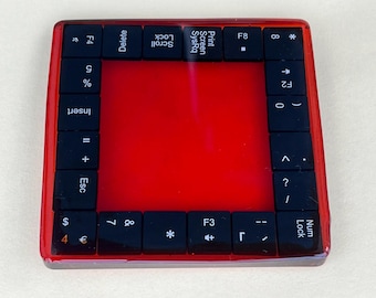 Recycled Computer Key Coaster: Orange Resin Tech Gift