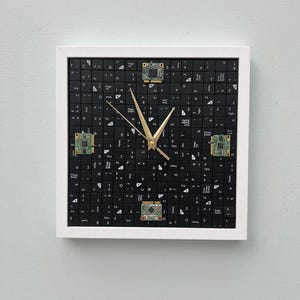 Recycled computer keys & circuit board clock.