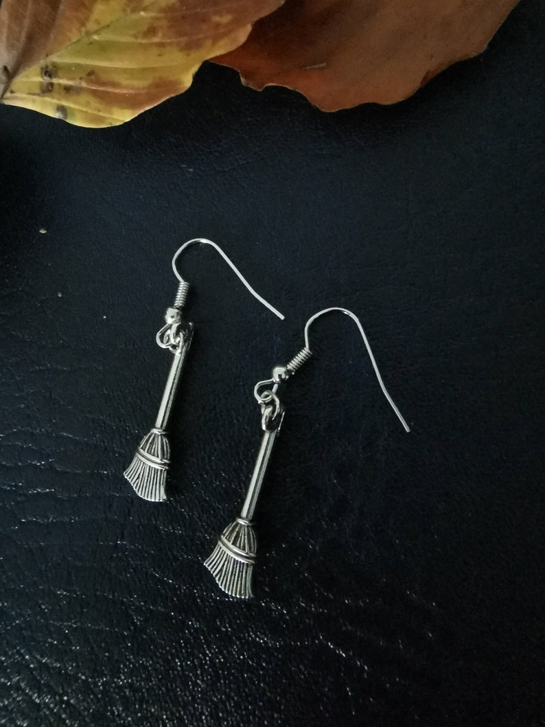 Witches Broomstick Silver Earrings Etsy