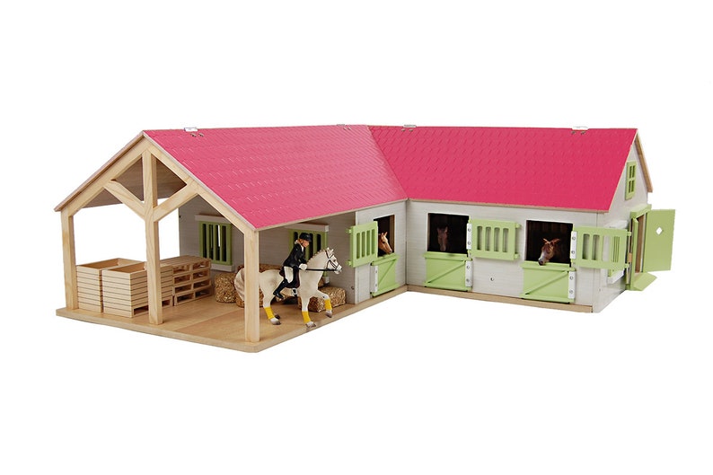 Kids Globe 124 Scale Wooden Horse Stable Toy With 4 Stalls Etsy