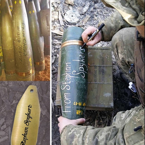 Howitzer shell keyring + your name on the shell collectibles from raw materials found in Ukraine