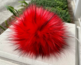 6” PomPom Red with Black Tips Faux Fur