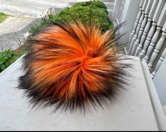 6” PomPom Orange with Black Tips Faux Fur