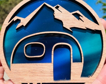 Camping Suncatcher, Laser SVG, Cut File, Glowforge Files, Suncatcher SVG File, Camper Decoration