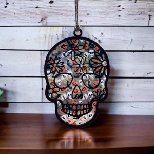 Halloween Skull Suncatcher, Laser SVG, Cut File, Glowforge Files, Suncatcher SVG File, Sugar skull