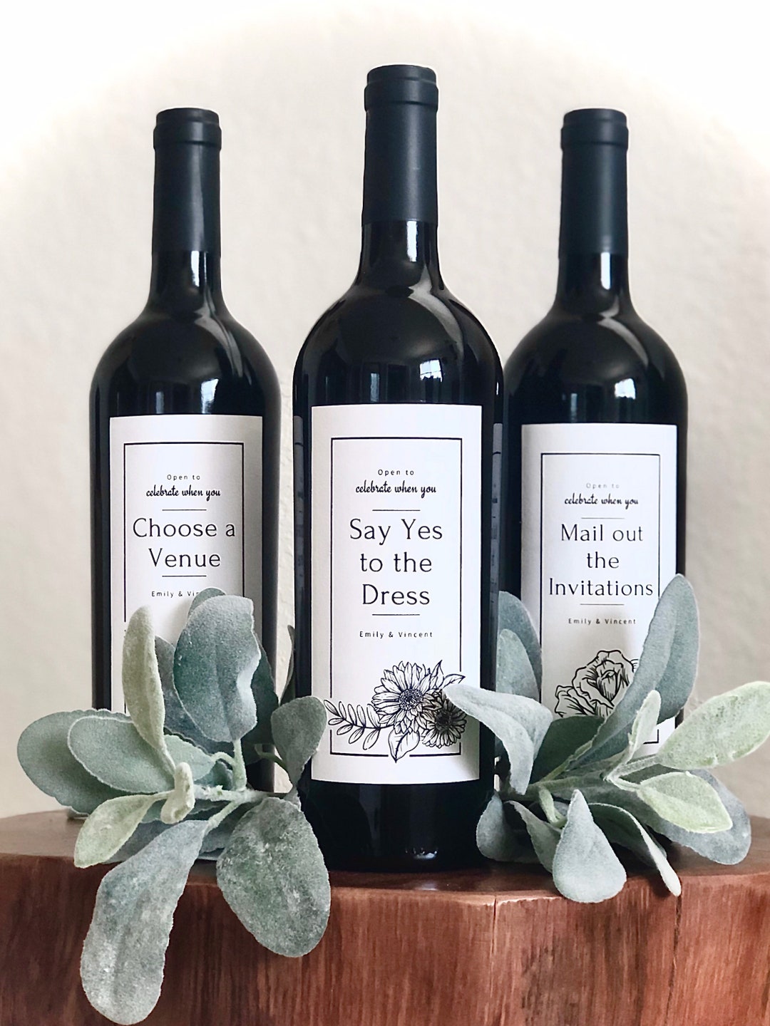 Custom Wine Label Set for Engagement Gift, Wedding Planning Milestone