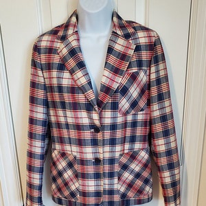 Vintage Spiegel Women&#39;s Blazer Red White and Blue Plaid Size 5/6 Small Patriotic 1970s