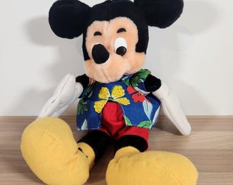Vintage Disneyland / World Original 16" Mickey Mouse Plush Blue Hawaiian Shirt