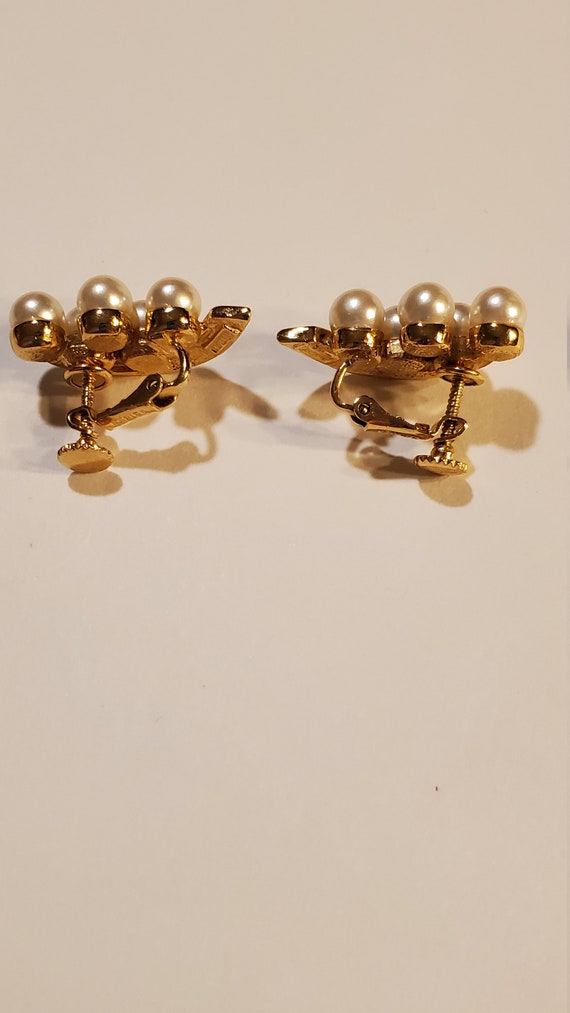 Napier Faux Pearl Clip On Screw Back Earrings 198… - image 2