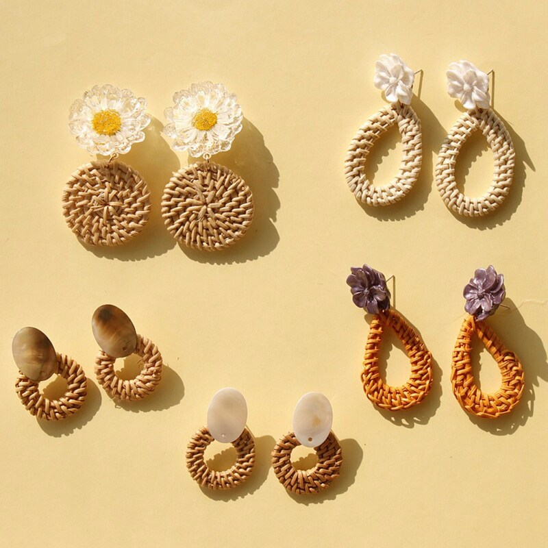 Rattan Earrings - Etsy
