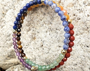 7 Chakra Gemstone Bracelet – Faceted Healing Crystals, Pisces Moon