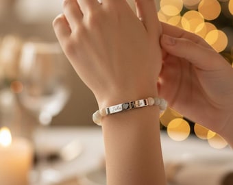 Personalized Natural Stone Stretch Bar Bracelet (Engraving)