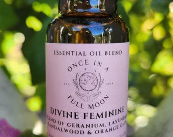 Divine Feminine Essential Oil Blend: Geranium, Sandalwood & Orange, Aromatherapy (15 mL)