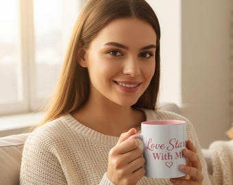 Love Starts With Me Pink Accent Coffee Mug  Inspirational Valentines Day Gift