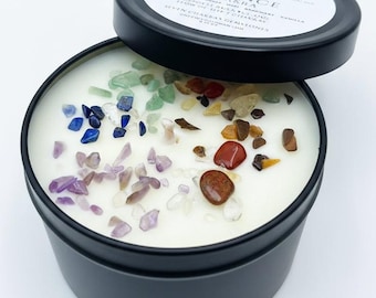 Chakra Balance Candle Tin with Essential Oils & Healing Stones 6.7 Net Wt