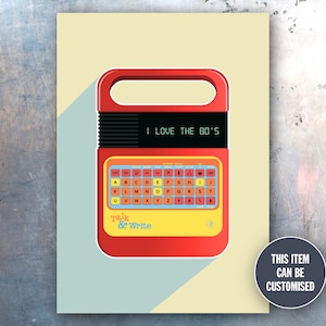 Personalised Retro 80s Speak & Spell Toy Fine Art Print A4 / A3 | Eighties Nostalgia Poster | Custom Speak and Spell Wall Art Poster