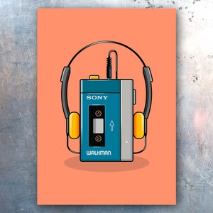 Impressão Pop Art Original (1979) do Sony Walkman A4/A3 | Nostalgia dos anos 80 e 90 | Presente para Amantes da Música | Presentes Temáticos dos Anos 80 | Pôsteres de Música Retrô