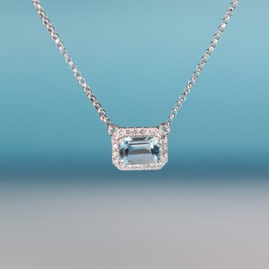 Classic Aquamarine 18K White Gold Emerald Cut Pendant "by The Loupe Club".