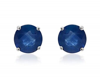 Classic Blue Sapphire 10K White Gold Round Cut Earring "by The Loupe Club".