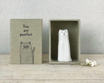 East of India White Porcelain Cat