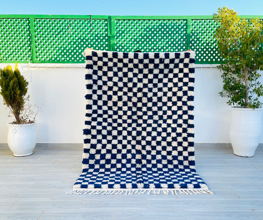 Moroccan Blue Checkered Rug, Area Rug, Authentic Rug, Checkerboard Rug ...