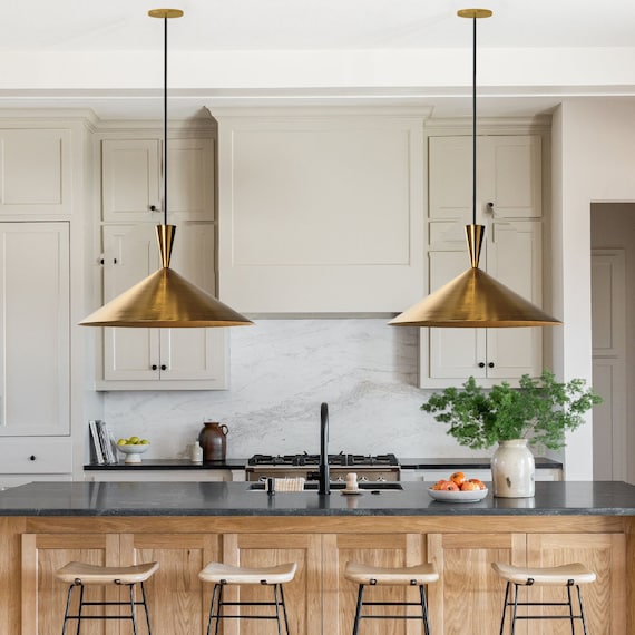 Set of 2 Brass pendant light, hanging lamp ,lampshade lighting