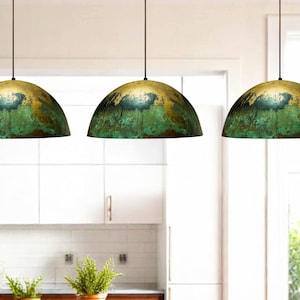 Set of 3 Handmade Copper Pendant Light, Oxidized Dome Ceiling Light