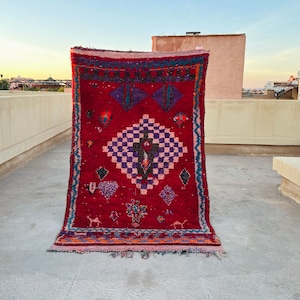 Handmade Wool Boujaad Rug: Authentic Moroccan Berber Carpet (7.3x4.5 ft)