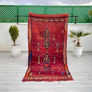 Authentic Red Boujaad Rug: Vintage Moroccan Berber Wool Rug (9/4.5 ft)