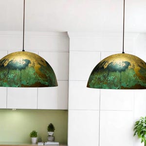 Set of 2 Handmade Copper Pendant Light, Oxidized Dome Ceiling Light