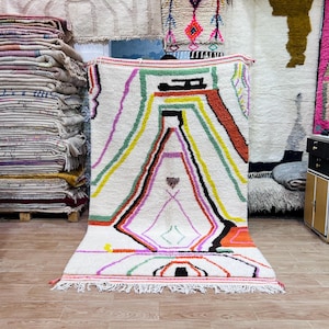 Handmade Beni Ourain Rug: Abstract Colorful Moroccan Wool Rug