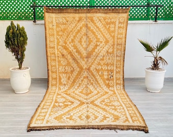 Vintage Yellow Boujaad Rug: Handwoven Moroccan Berber Wool Rug (10.5x5.4ft)