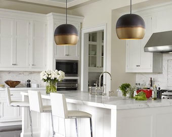 Set of 2 Brass Pendant Lights: Art Deco Hanging Lamp Fixture