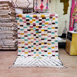 Handmade Beni Ourain Rug: Abstract Colorful Moroccan Wool Rug